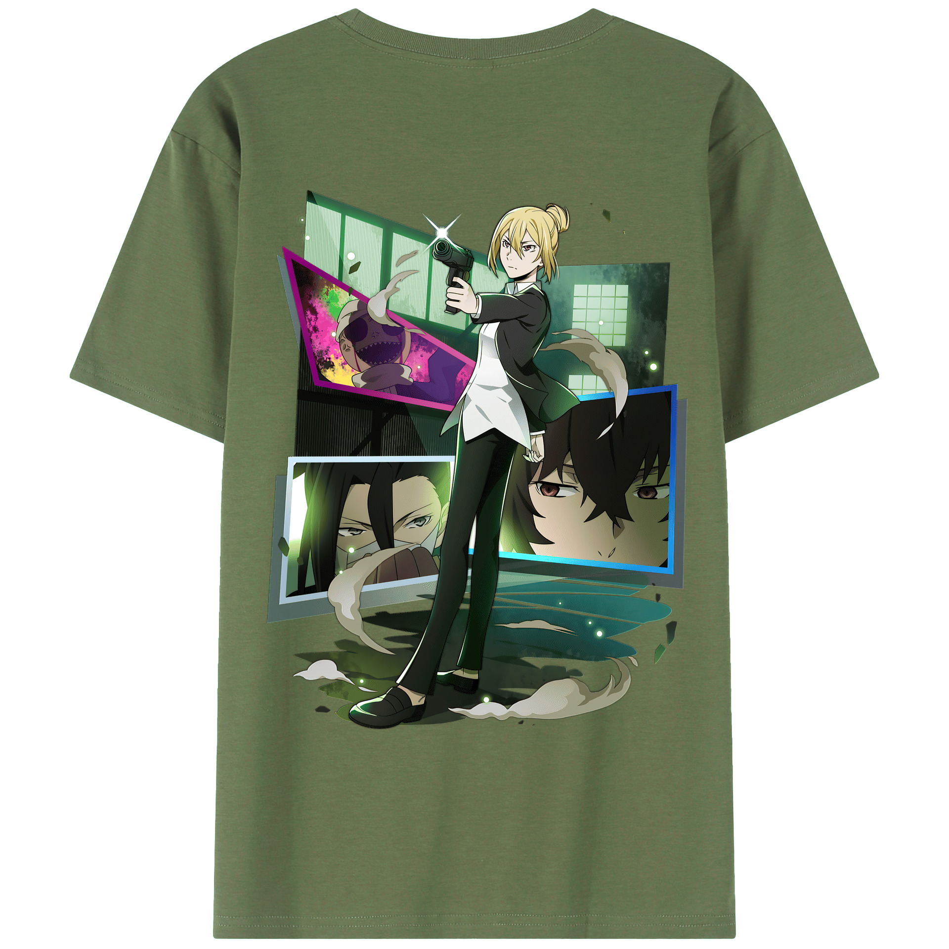 （画像用） 文豪ストレイドッグス Bungo Stray Dogs 綿100％ メンズ半袖Tシャツ（バックプリント） 通気性